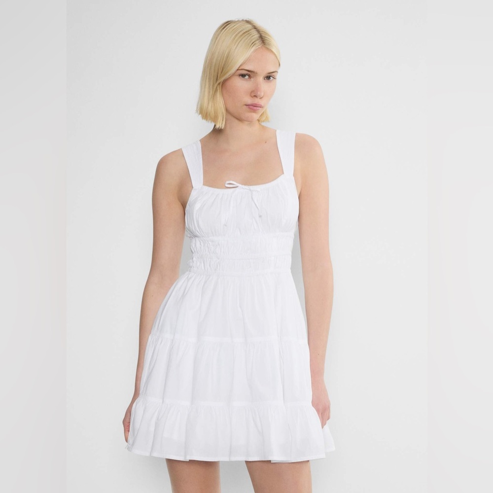 Sunday Best Aritzia Martine Poplin Mini Dress White Cotton Tiered Size L